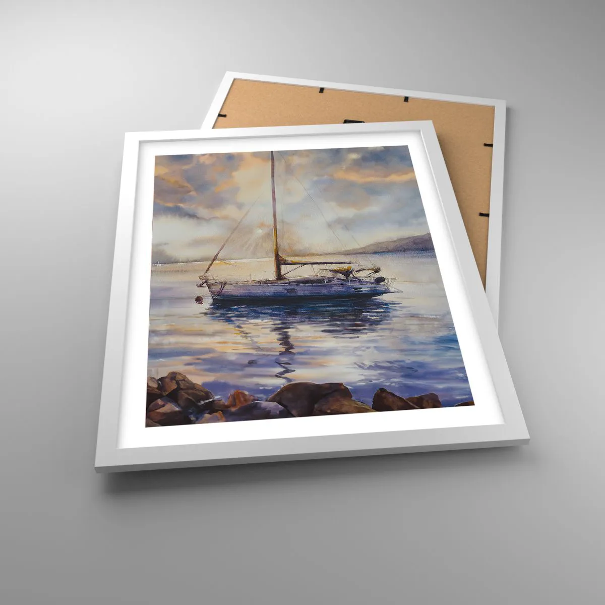 Poster in white frmae - Evening in Harbour - 40x50 cm