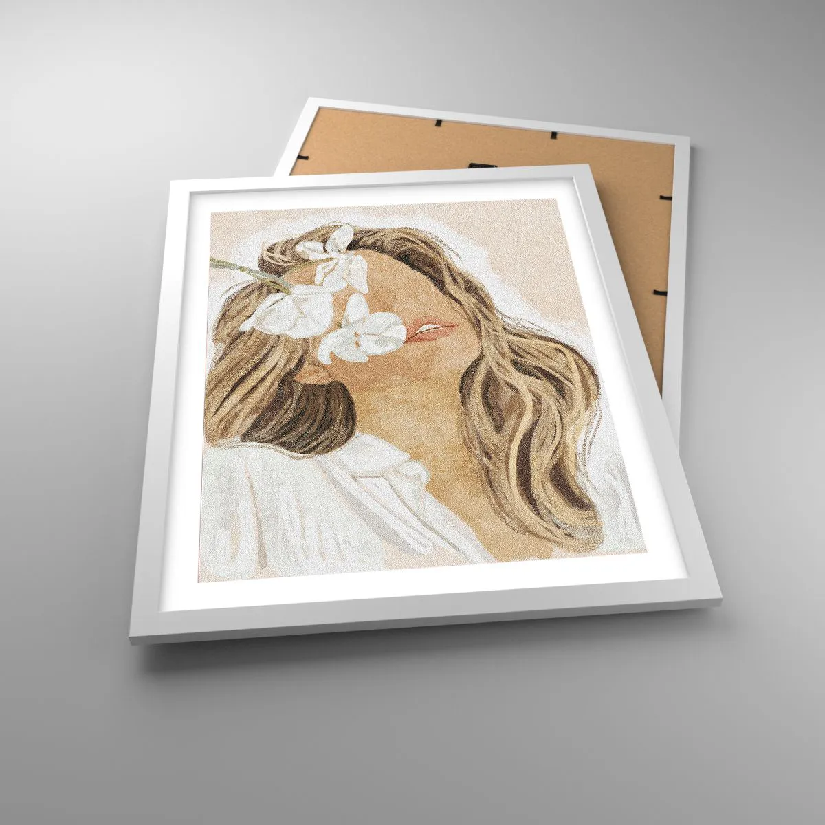 Affiche dans un cadre blanc - Poster - Ravie parmi les fleurs - 40x50 cm