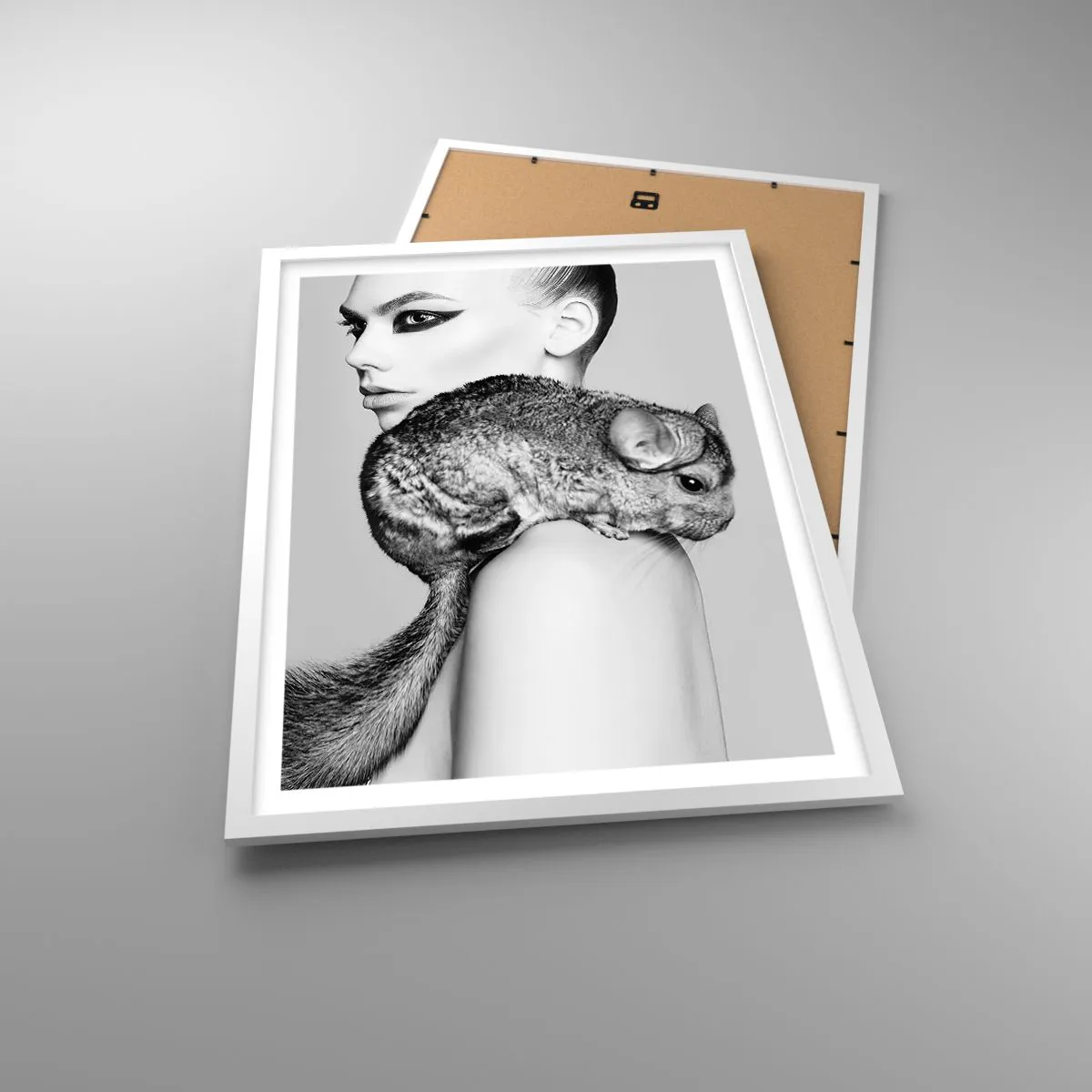 Poster in white frmae - Lady with a Chinchilla - 50x70 cm