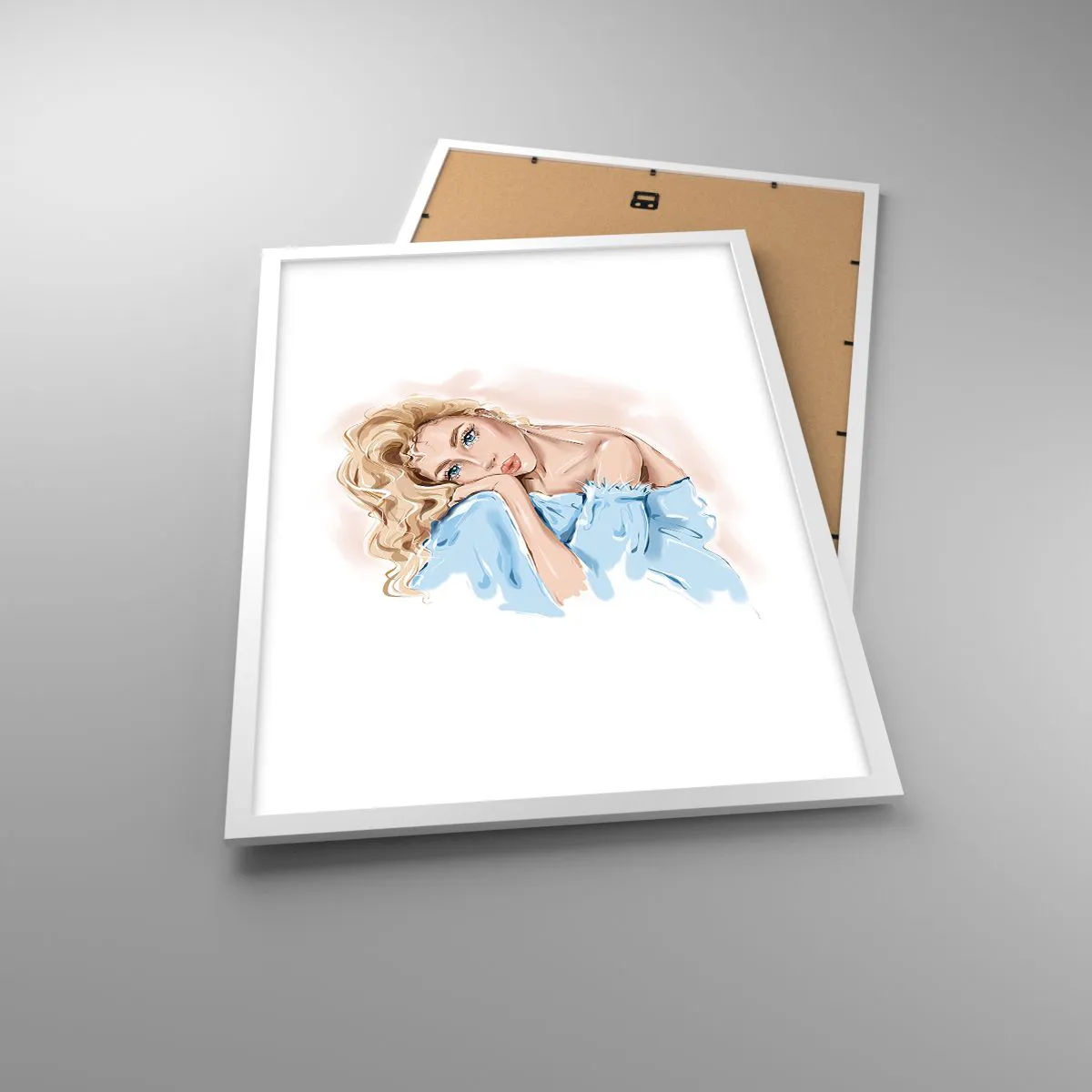 Affiche dans un cadre blanc - Poster - Rêveuse en bleu - 50x70 cm