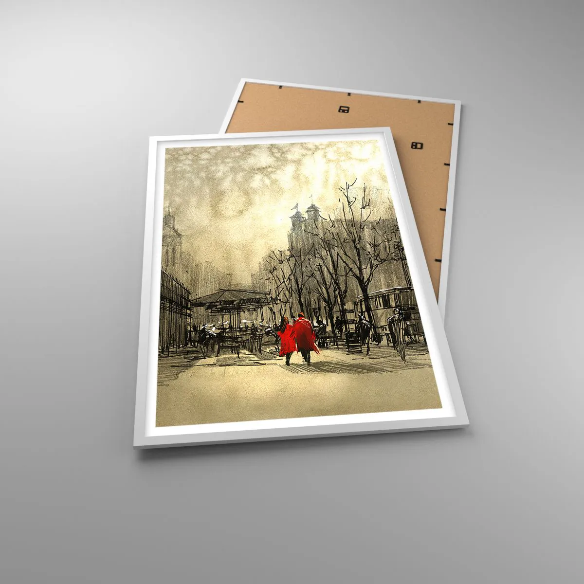 Póster en marco blanco - Cita en la niebla de Londres  - 61x91 cm
