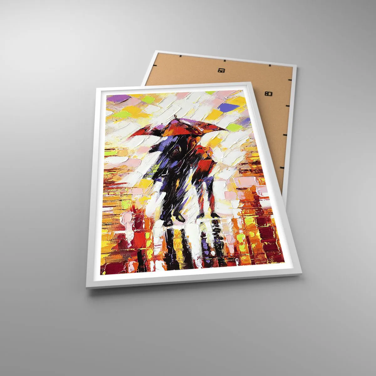 Affiche dans un cadre blanc - Poster - Ensemble à travers la nuit et la pluie - 61x91 cm