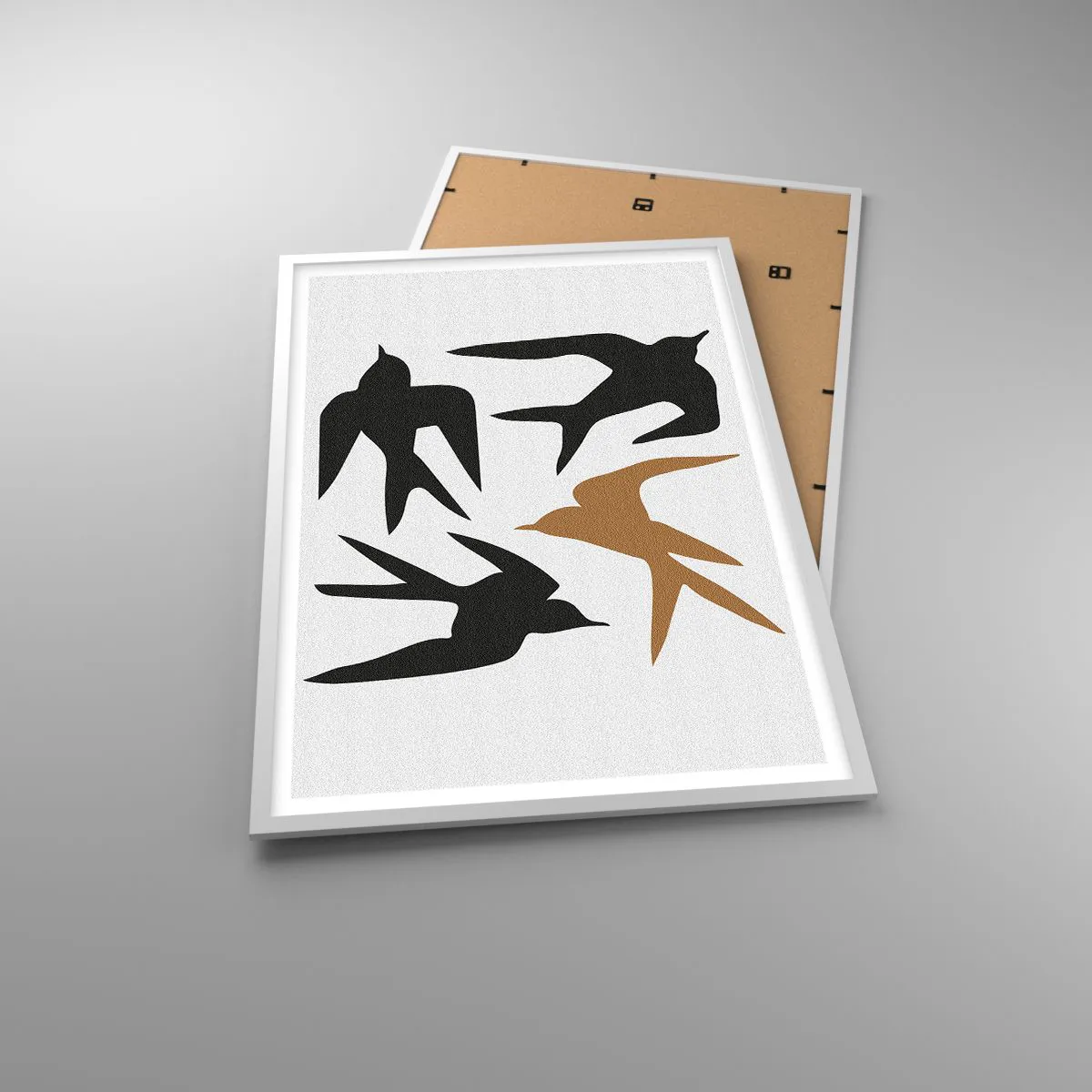 Poster in een witte lijst - Zwaluwen spel - 61x91 cm