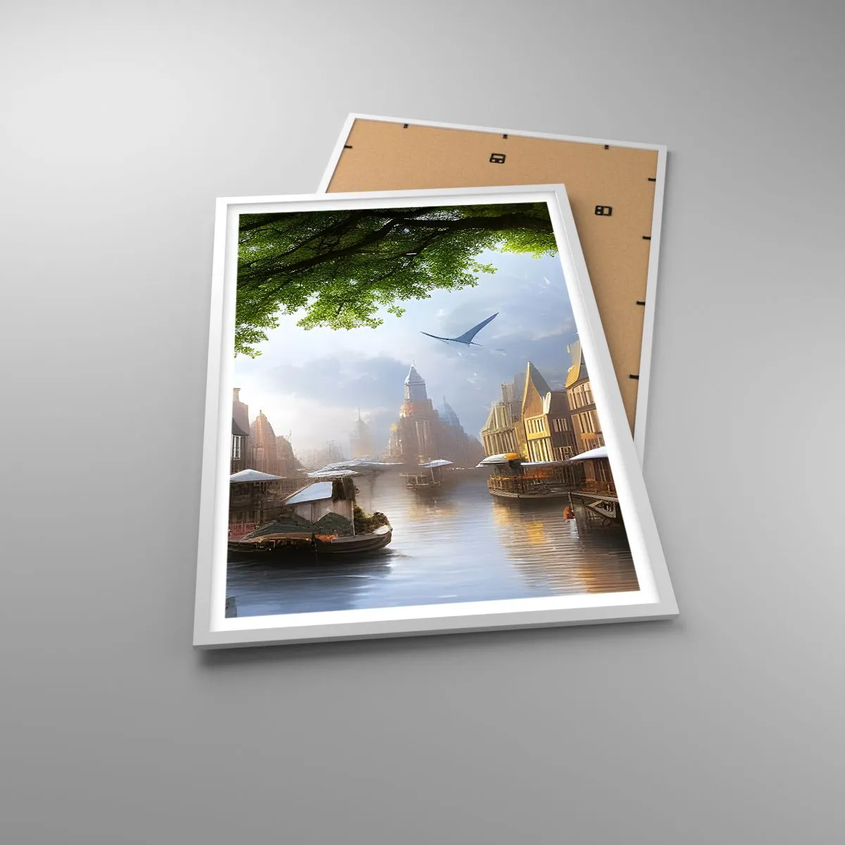 Plagát v bielom ráme - Holandská mestská krajinka - 61x91 cm