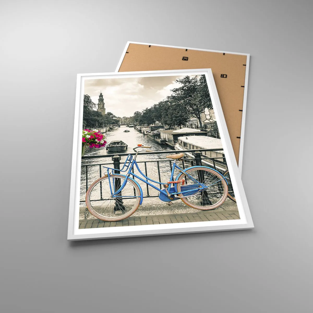 Póster en marco blanco - Los colores de una calle de Ámsterdam - 70x100 cm