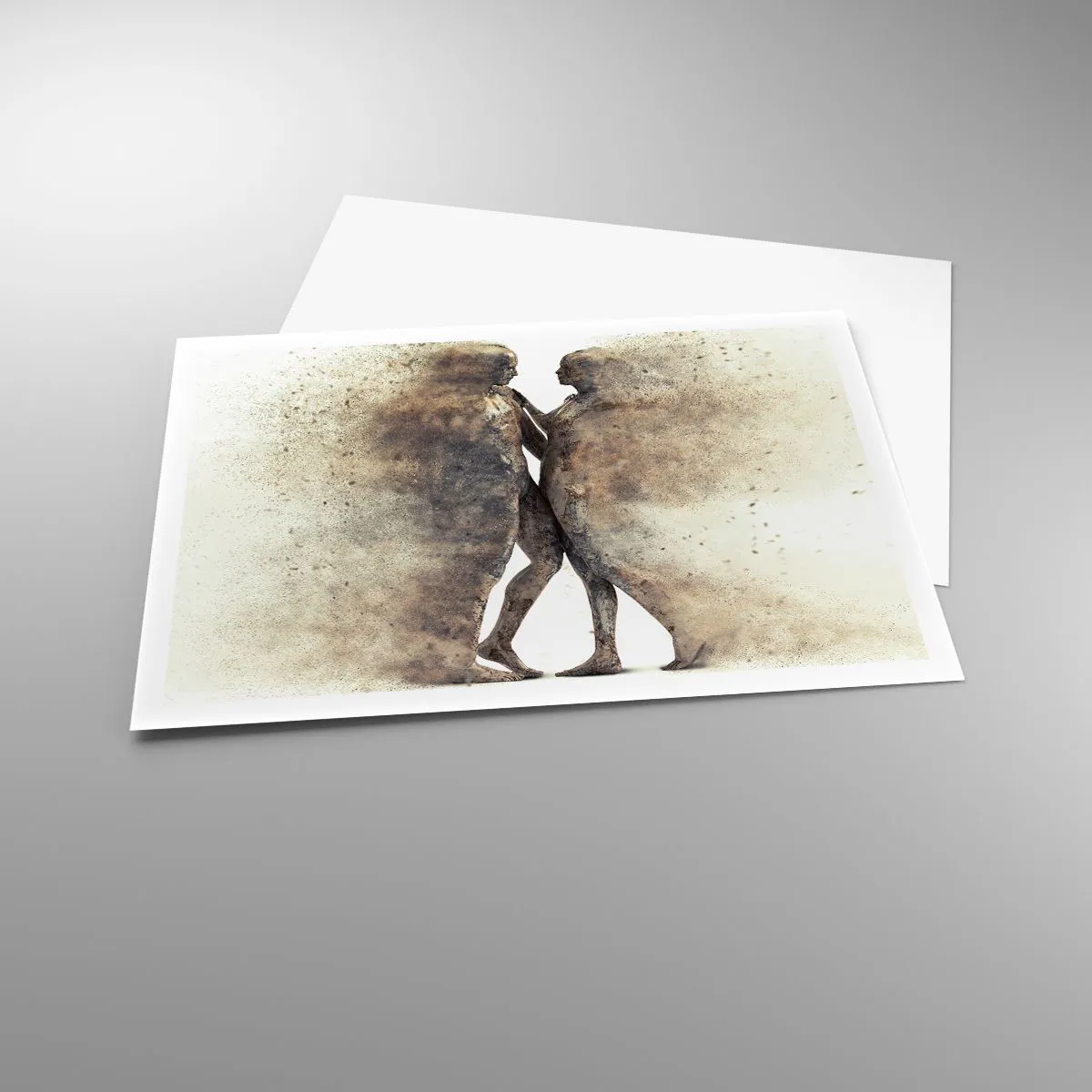 Poster - Ein abstraktes Silhouettenduo in Sandtönen - 100x70cm - Sie erhoben sich aus dem Staub, um zu lieben - Moderne Wanddekoration für Wohnzimmer und Schlafzimmer ARTTOR