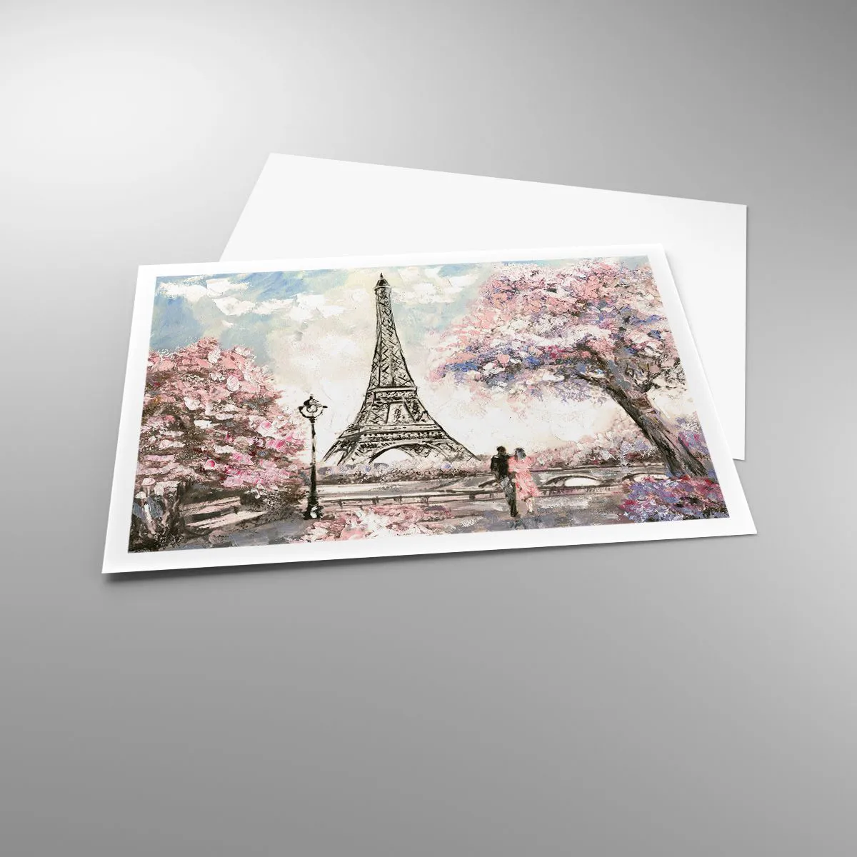 Poster - Der Eiffelturm, umgeben von blühenden Bäumen - 100x70cm - Aprilspaziergang durch Paris - Moderne Wanddekoration für Wohnzimmer und Schlafzimmer ARTTOR