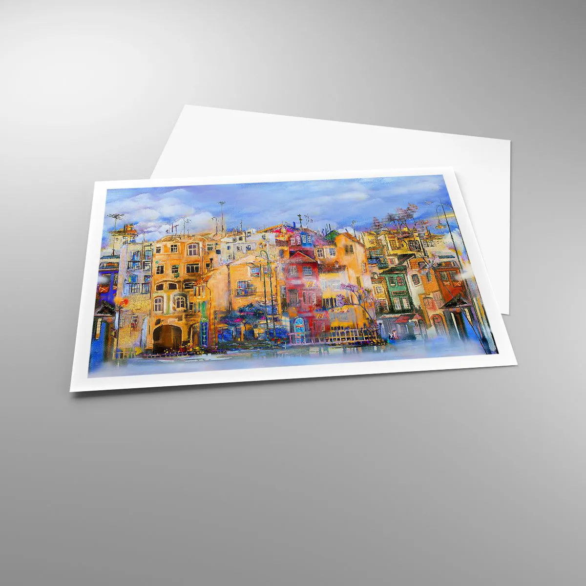 Plakat - Kolorowe budynki miejskie w artystycznym stylu - 100x70cm - Jesteśmy razem - Nowoczesna dekoracja ścienna do salonu i sypialni ARTTOR