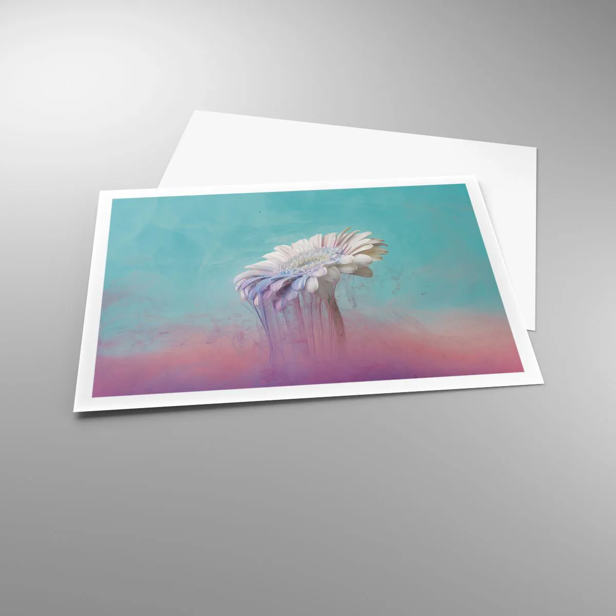Plakat - Pastelowa gerbera z efektem rozmycia - 100x70cm - Zaświaty kwiatów - Nowoczesna dekoracja ścienna do salonu i sypialni ARTTOR