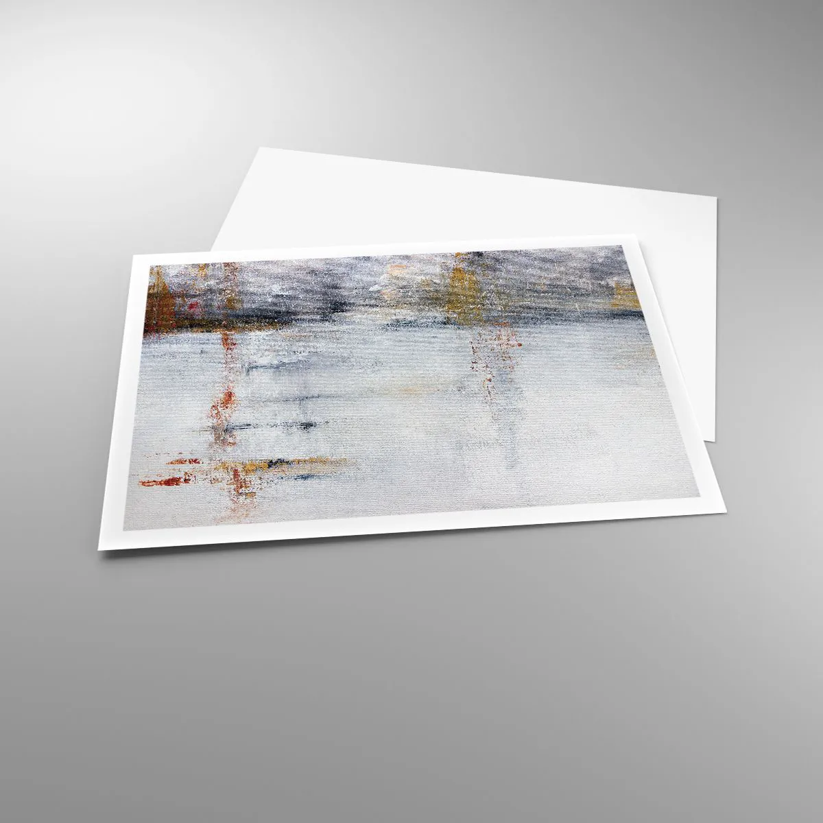 Poster - Eine abstrakte Landschaft mit verschwommenen Akzenten in Grau und Gold. - 100x70cm - Hinter dem Luftvorhang - Moderne Wanddekoration für Wohnzimmer und Schlafzimmer ARTTOR