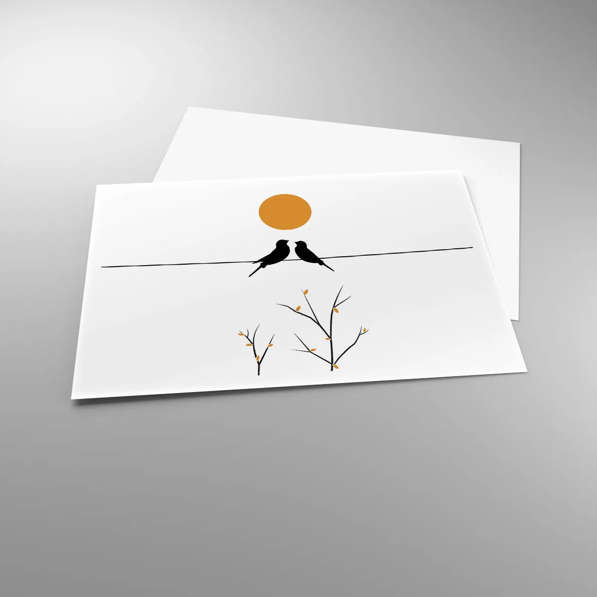 Poster - Vögel auf einer Linie mit einer gelben Sonne - 100x70cm - Abend der Nachtigallen - Moderne Wanddekoration für Wohnzimmer und Schlafzimmer ARTTOR