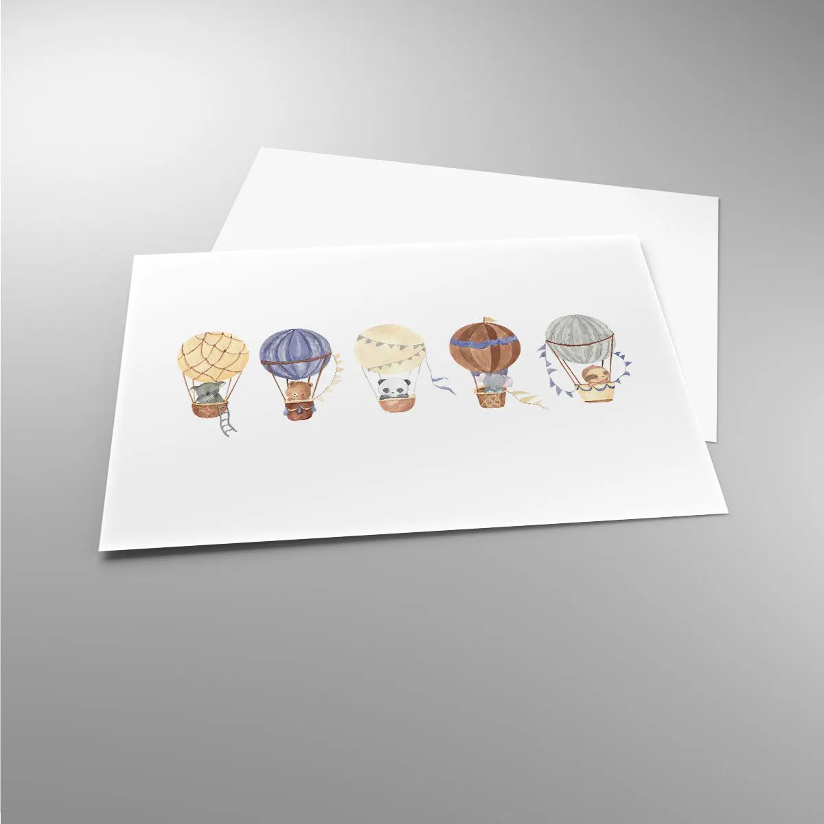 Poster - Niedliche Tiere in Luftballons auf weißem Hintergrund - 100x70cm - Freunde auf Reise - Moderne Wanddekoration für Wohnzimmer und Schlafzimmer ARTTOR