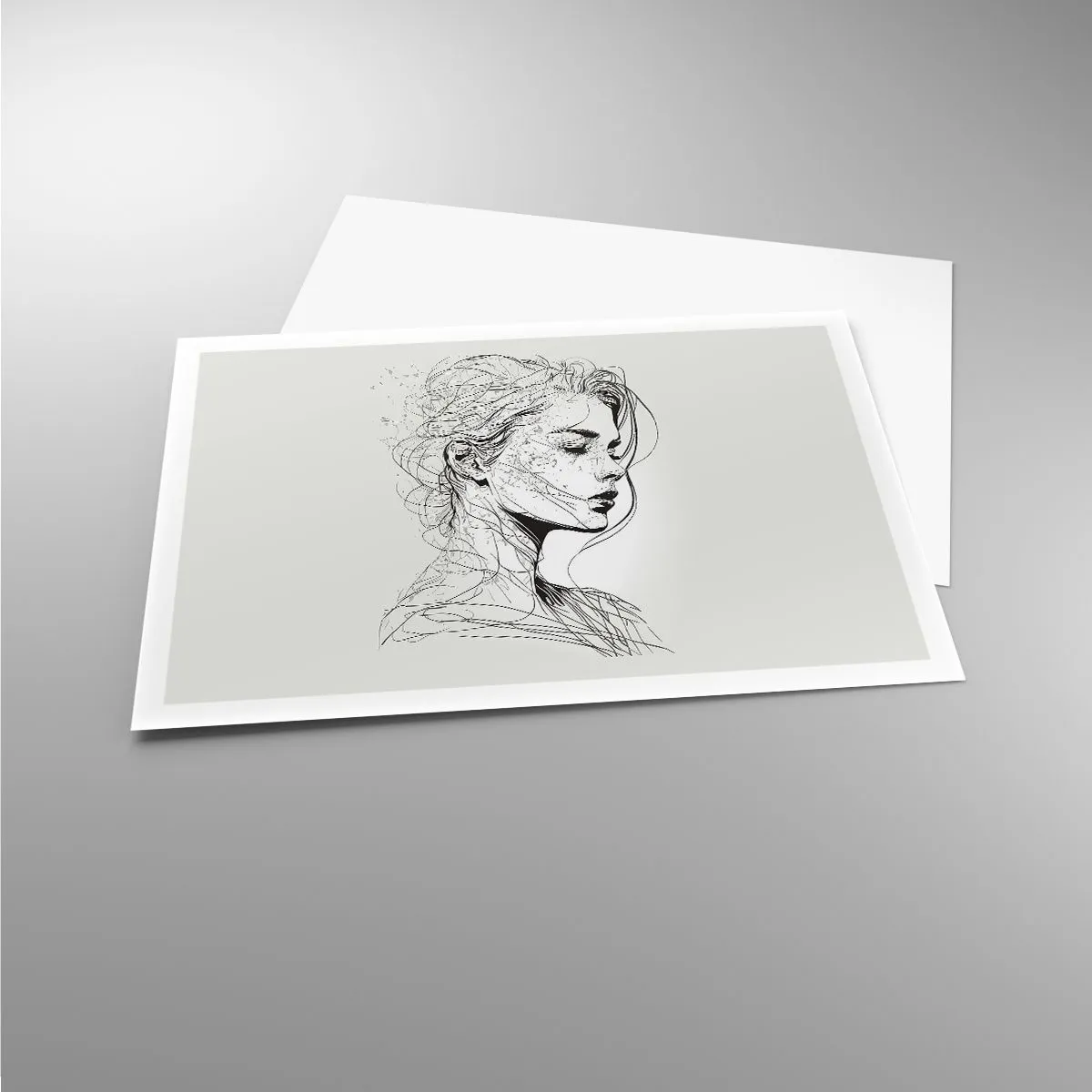 Affiche - Poster - Un portrait délicat d'une femme dans un style graphique minimaliste. - 100x70cm - Portrait en pensée - Décoration murale moderne pour le salon et la chambre ARTTOR