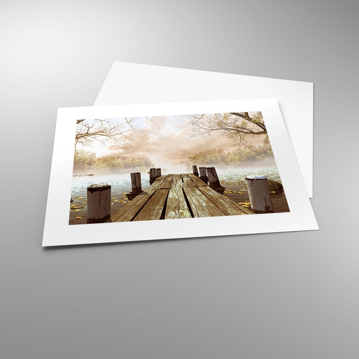 Affiche Paysage, Affiche Lac, Affiche Pont De Bois, Affiche La Nature, Affiche Brouillard