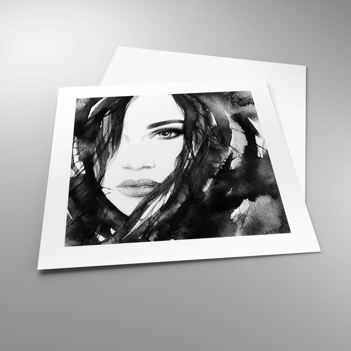 Poster Arttor 40x40 cm - Ritratto di donna in bianco e nero - Astrazione,  Volto Femminile, Ritratto, Bianco E Nero, Arte, Per il Salotto, Per la