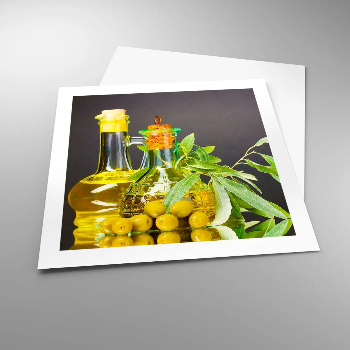 Poszter - Csendélet olívabogyóval és olívaolajjal - 50x50 cm