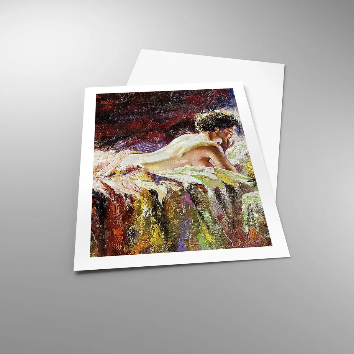 Poster - Künstlerischer Akt einer Frau in farbenfroher Umgebung - 50x70cm - Venus in Gedanken - Moderne Wanddekoration für Wohnzimmer und Schlafzimmer ARTTOR