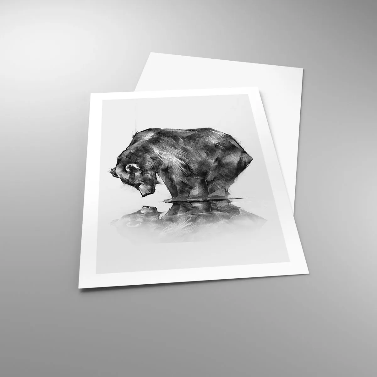 Affiche - Poster - Image géométrique d'un ours au bord de l'eau - 50x70cm - Ravi de rencontrer quelqu'un de proche - Décoration murale moderne pour le salon et la chambre ARTTOR