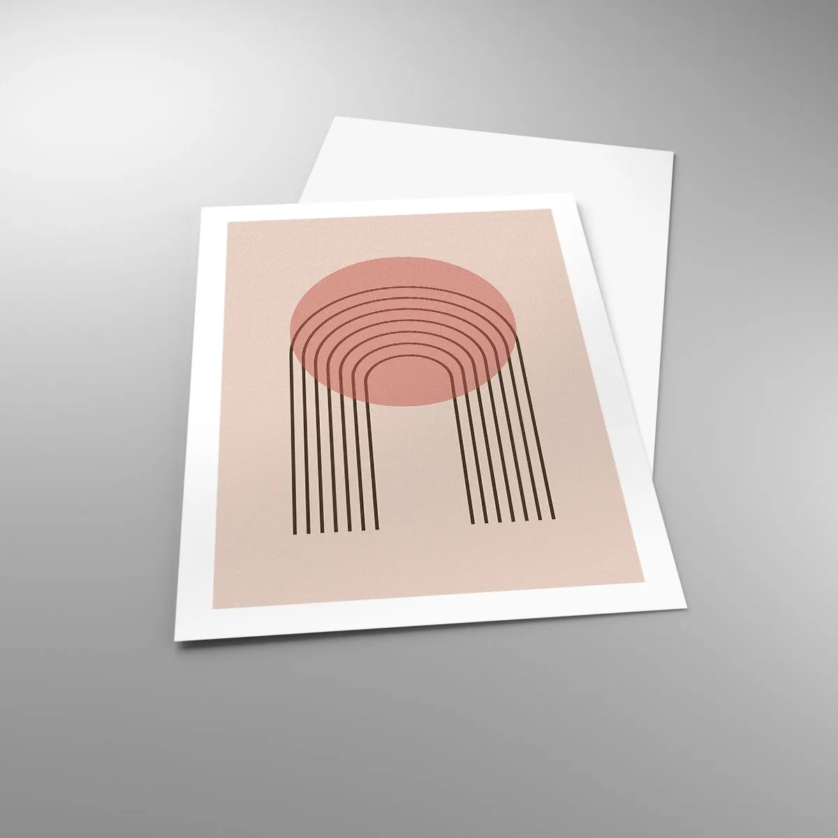 Póster - Una abstracción minimalista con arcos en tonos rosa y beige. - 50x70cm - Atracción irresistible - Decoración de pared moderna para salón y dormitorio ARTTOR