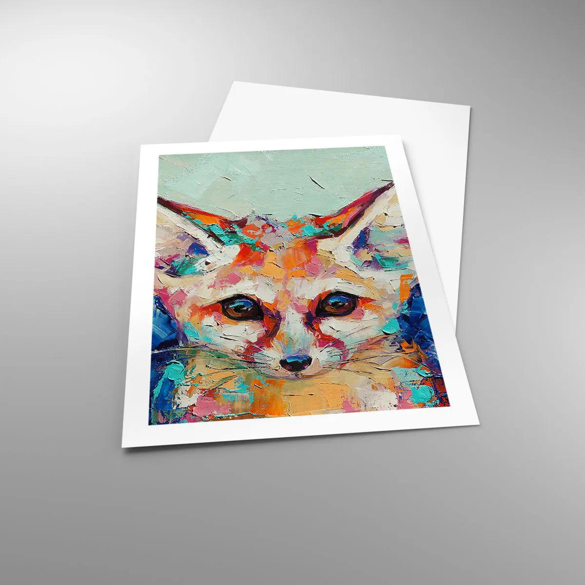 Póster - Un retrato abstracto colorido de un zorro con una mirada expresiva. - 50x70cm - Mirada penetrante - Decoración de pared moderna para salón y dormitorio ARTTOR