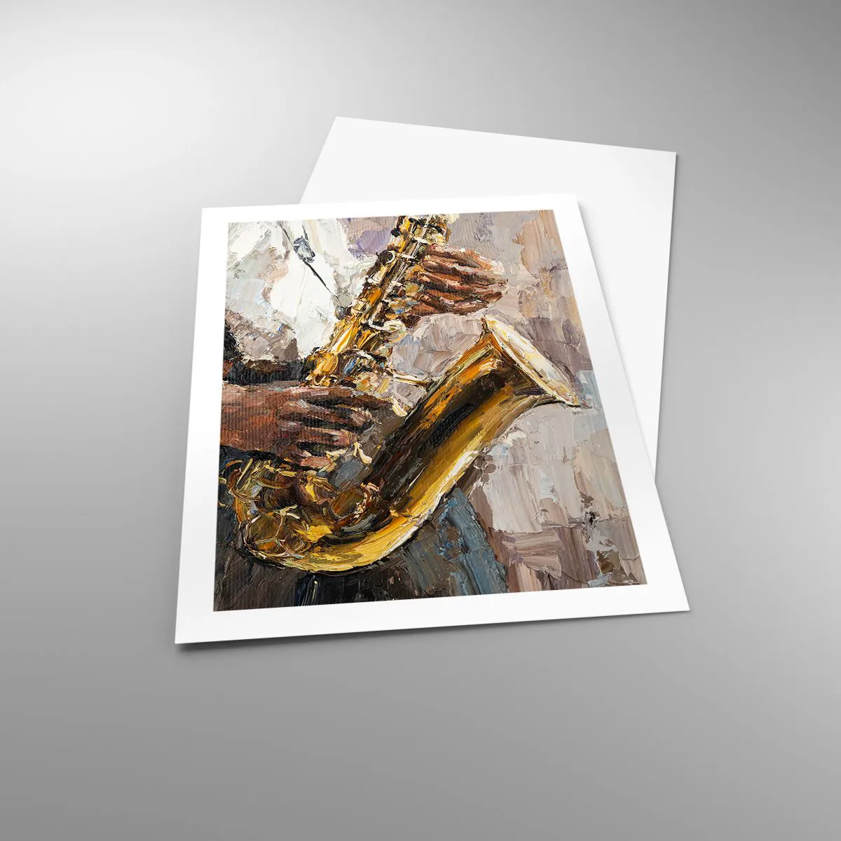 Plakat - Grający saksofonista w artystycznym stylu malarskim - 50x70cm - Czas na solo - Nowoczesna dekoracja ścienna do salonu, kuchni i sypialni ARTTOR