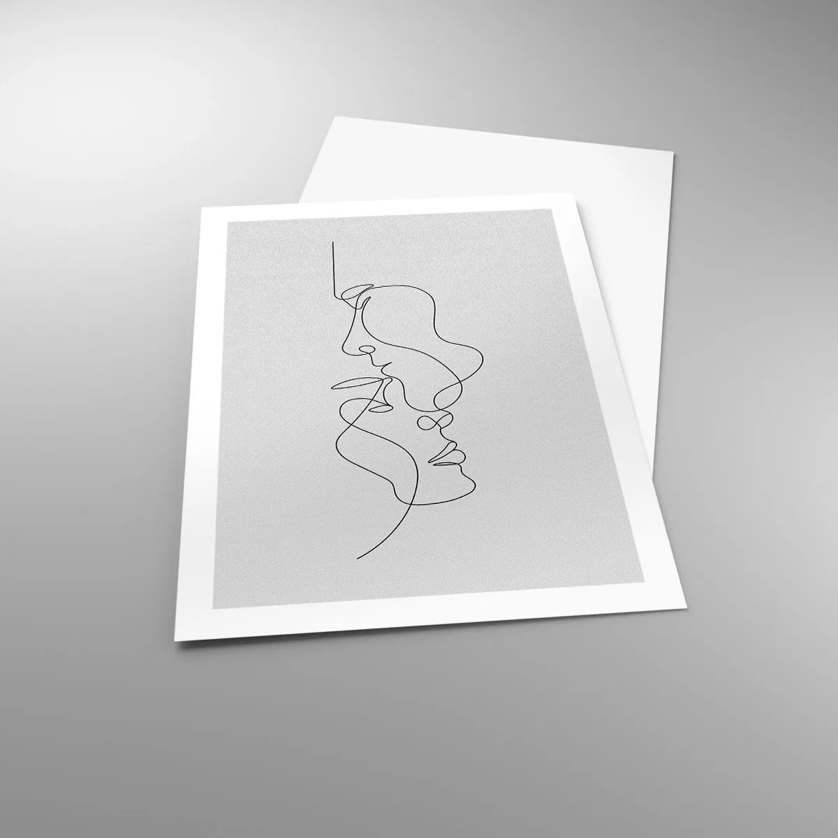 Poster - Eine minimalistische Umrisszeichnung zweier Gesichter in Schwarz auf hellem Hintergrund. - 50x70cm - Die Hitze bitterer Begierden - Moderne Wanddekoration für Wohnzimmer und Schlafzimmer ARTTOR