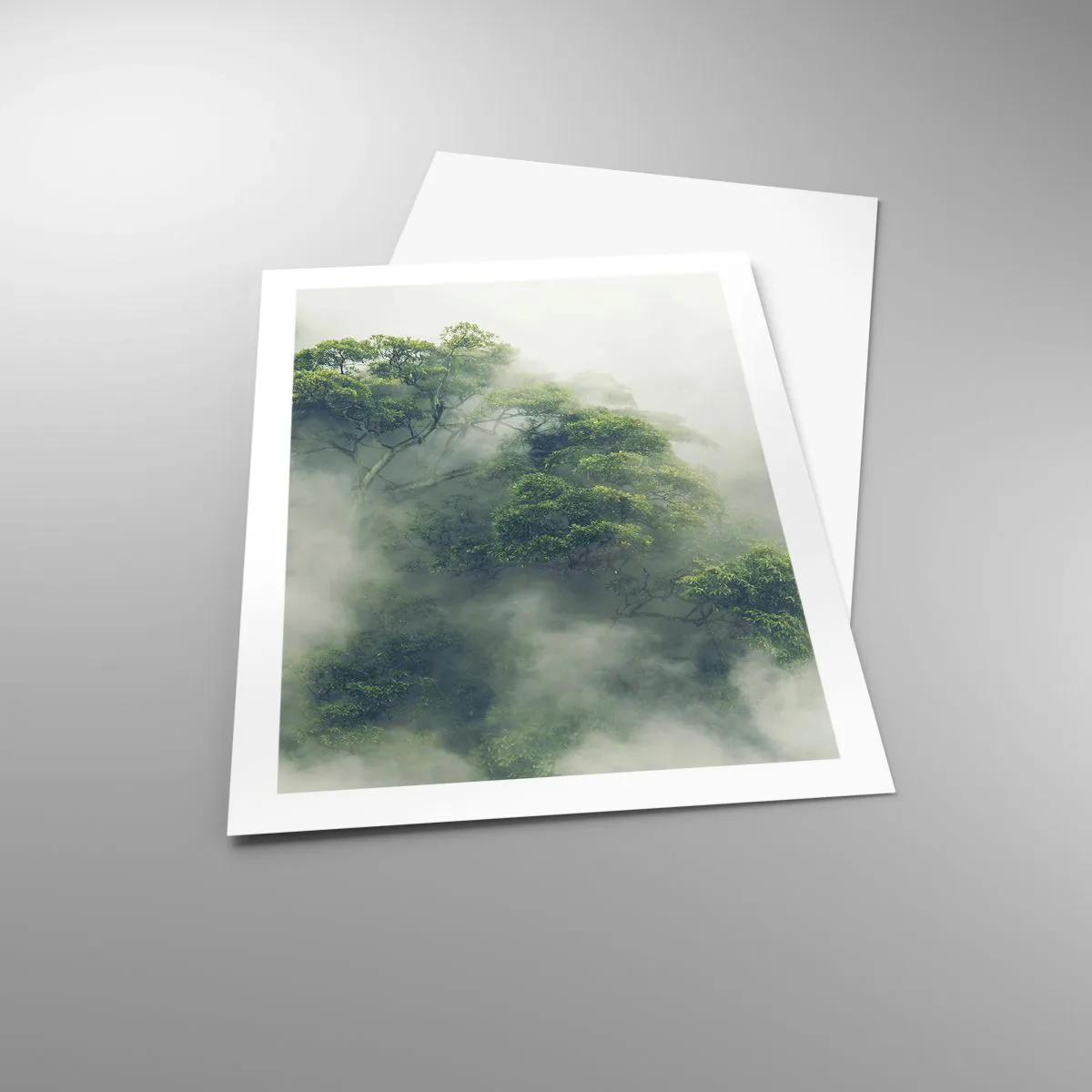 Poster - Cime verdi degli alberi nascoste nella fitta e misteriosa nebbia - 50x70cm - Avvolti dalla nebbia - Decorazione murale moderna per soggiorno e camera da letto ARTTOR