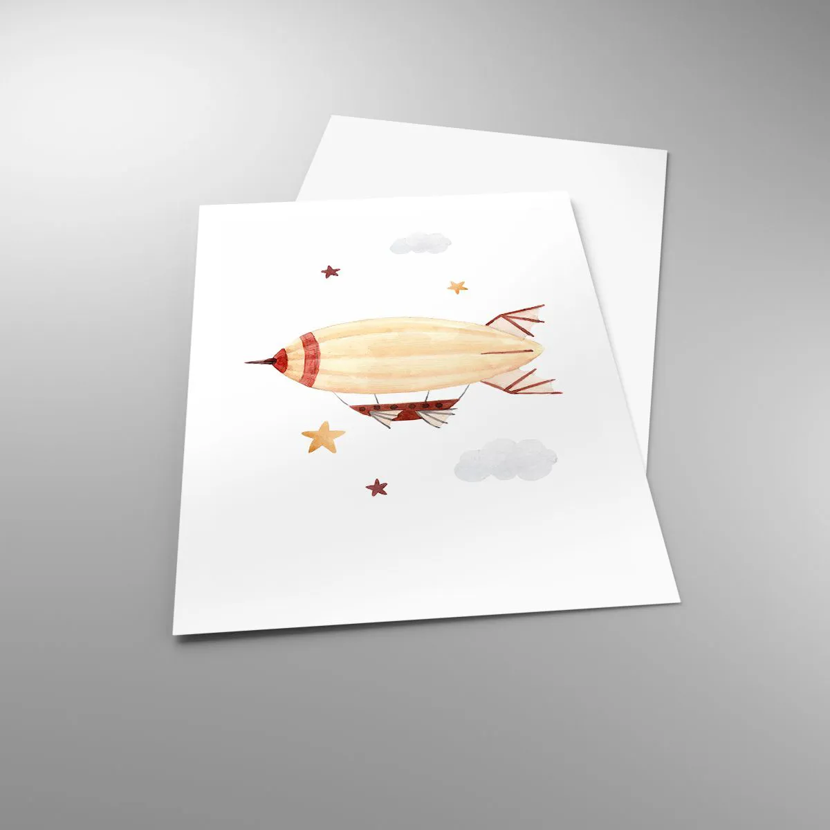 Poster - Ein Aquarell-Luftschiff, das zwischen Sternen und Wolken schwebt. - 50x70cm - Luftschiff - Moderne Wanddekoration für Wohnzimmer und Schlafzimmer ARTTOR
