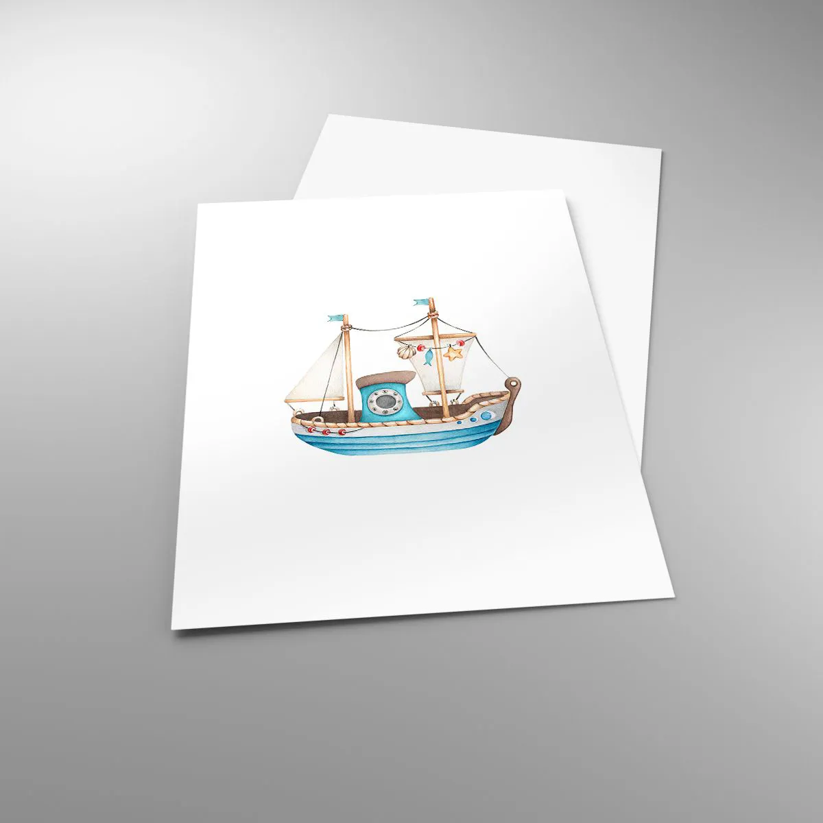 Poster - Nave acquerello in tonalità pastello di blu e beige - 50x70cm - Benvenuta avventura! - Decorazione murale moderna per soggiorno e camera da letto ARTTOR