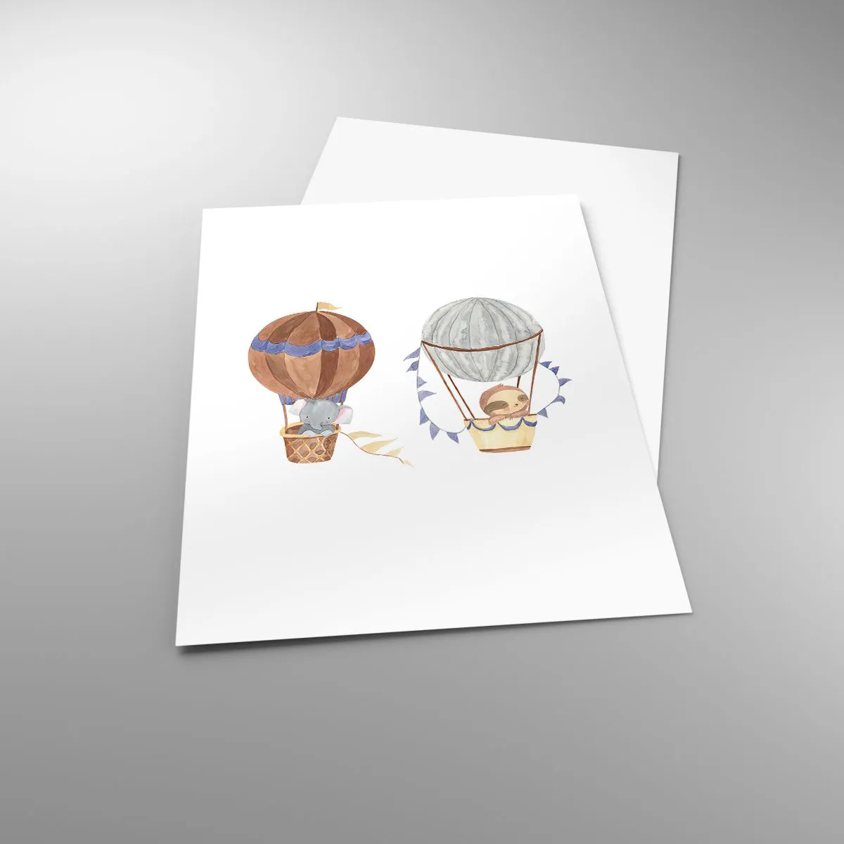 Affiche - Poster - Animaux mignons dans des ballons sur fond blanc dans un style aquarelle - 50x70cm - Compagnons de voyage - Décoration murale moderne pour le salon et la chambre ARTTOR