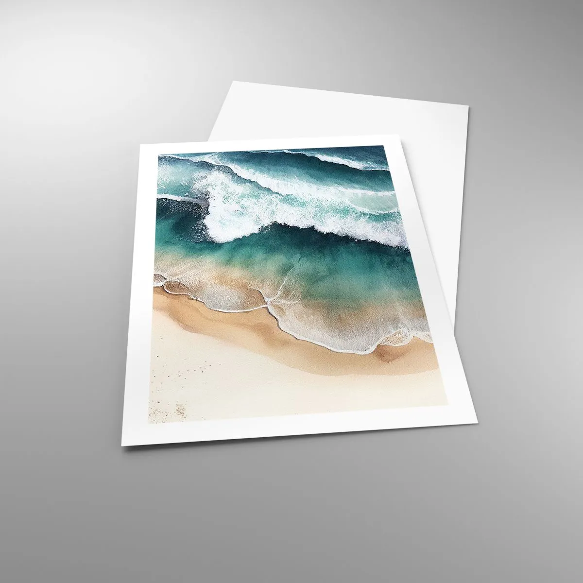 Póster - Olas del mar rompiendo en la playa - 50x70cm - Un encuentro eterno - Decoración de pared moderna para salón y dormitorio ARTTOR