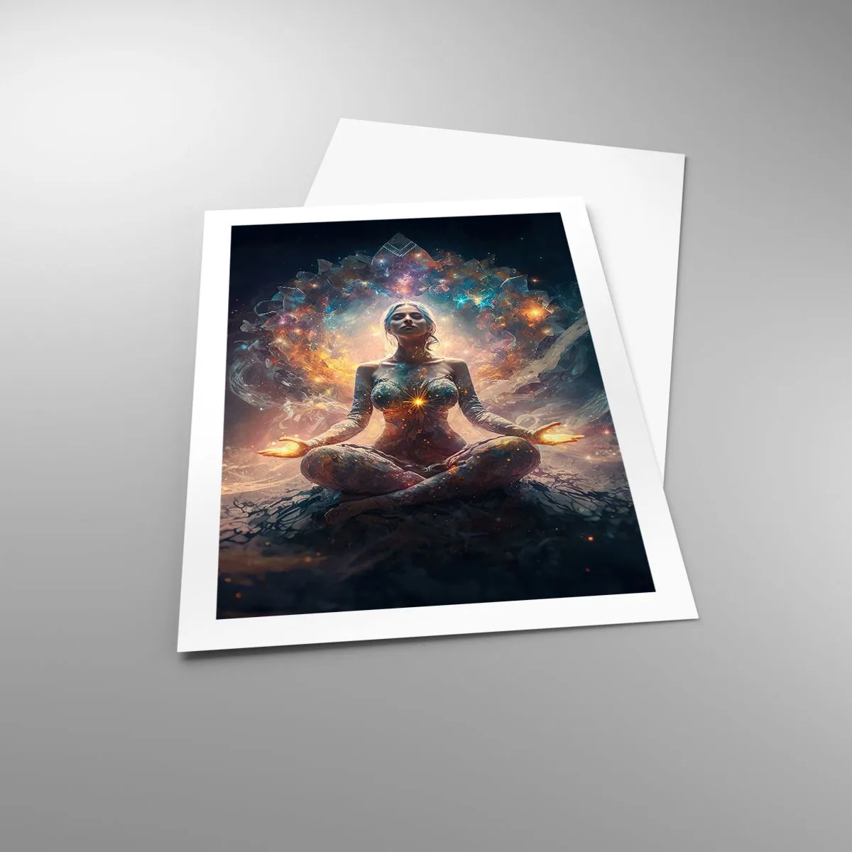 Poster - Mystische Meditation umgeben von kosmischer Energie - 50x70cm - Fluss guter Energie - Moderne Wanddekoration für Wohnzimmer und Schlafzimmer ARTTOR