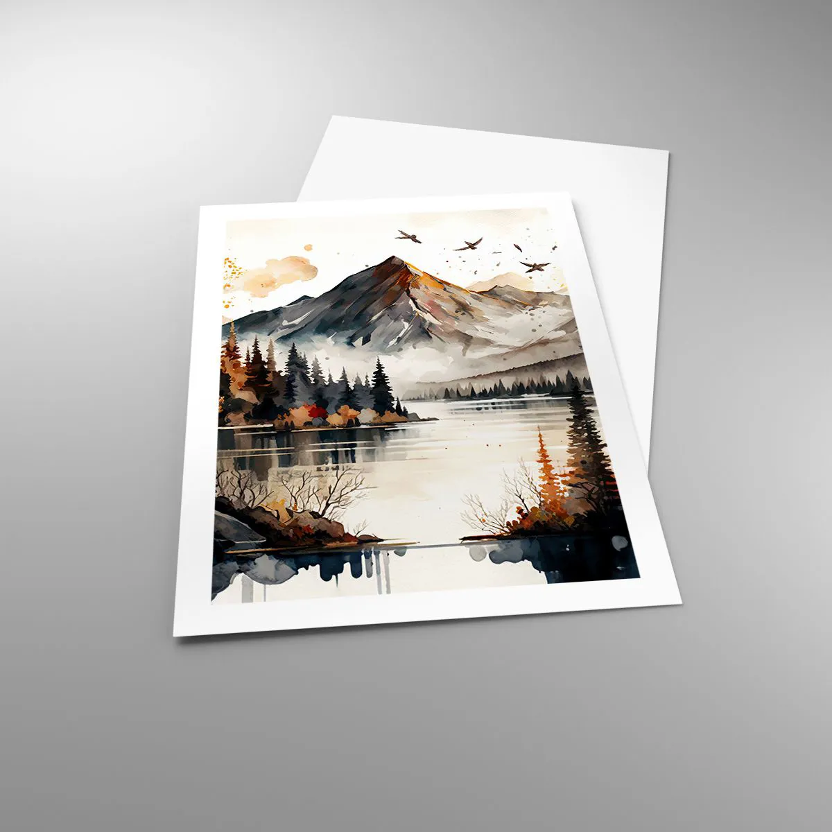 Poster - Herbstliche Berglandschaft über einem ruhigen See - 50x70cm - Goldener Herbst in den Bergen - Moderne Wanddekoration für Wohnzimmer und Schlafzimmer ARTTOR