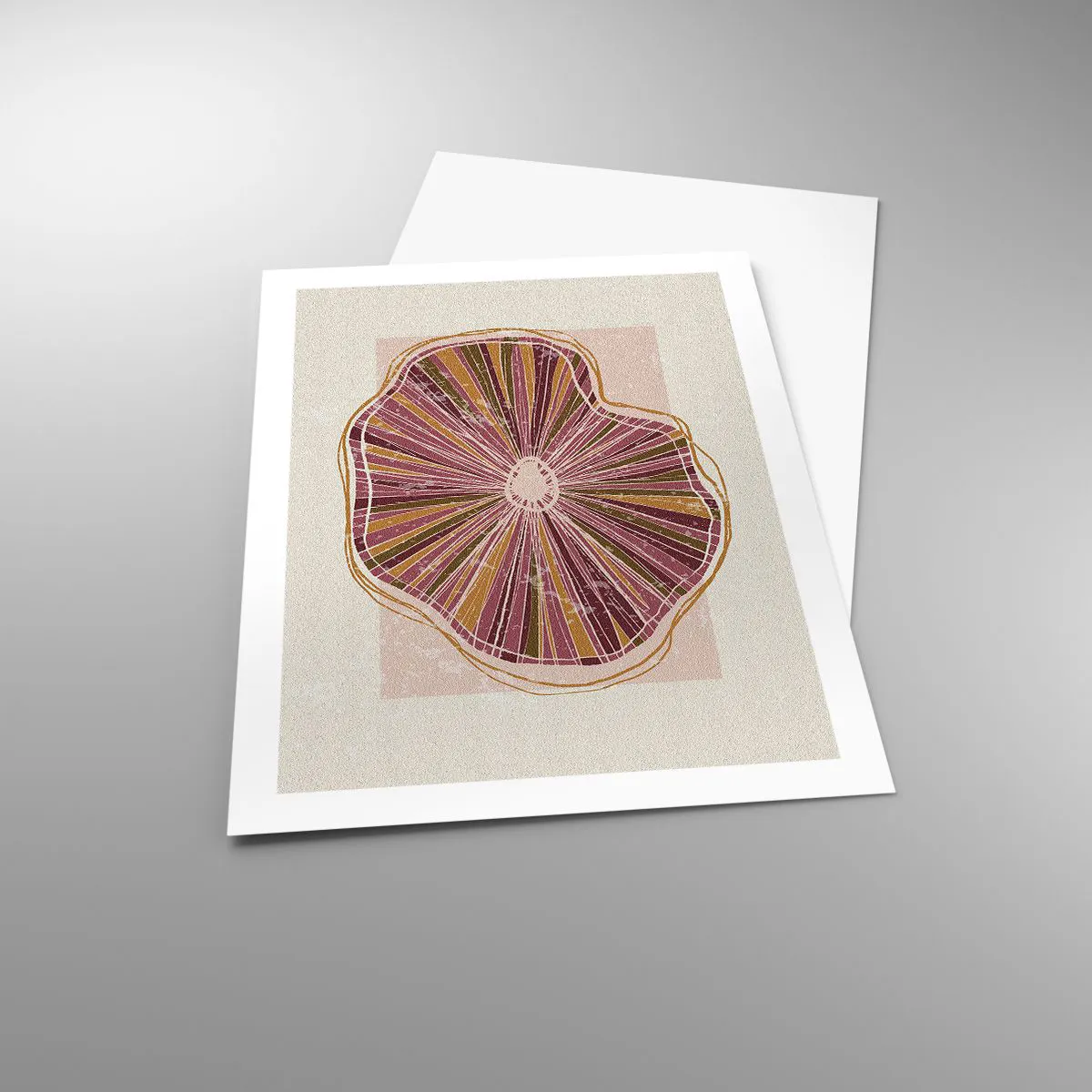 Póster - Sección transversal abstracta de un árbol en tonos rosa y marrón. - 50x70cm - Abstracción radiante - Decoración de pared moderna para salón y dormitorio ARTTOR