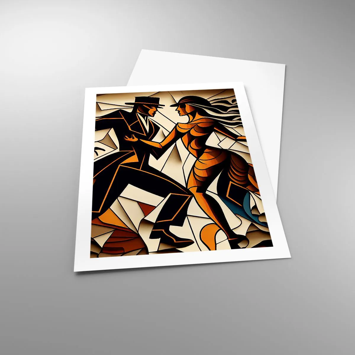 Poster - Ein dynamisches Paar tanzt Tango im kubistischen Stil. - 50x70cm - Tanz der Passion und Leidenschaft - Moderne Wanddekoration für Wohnzimmer und Schlafzimmer ARTTOR