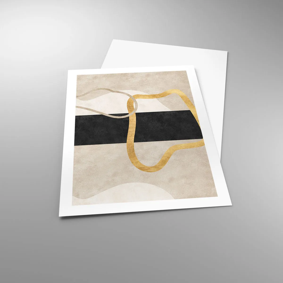 Poster - Abstrakte Komposition mit Schwarz, Gold und neutralem Hintergrund - 50x70cm - Schleifenformen - Moderne Wanddekoration für Wohnzimmer und Schlafzimmer ARTTOR