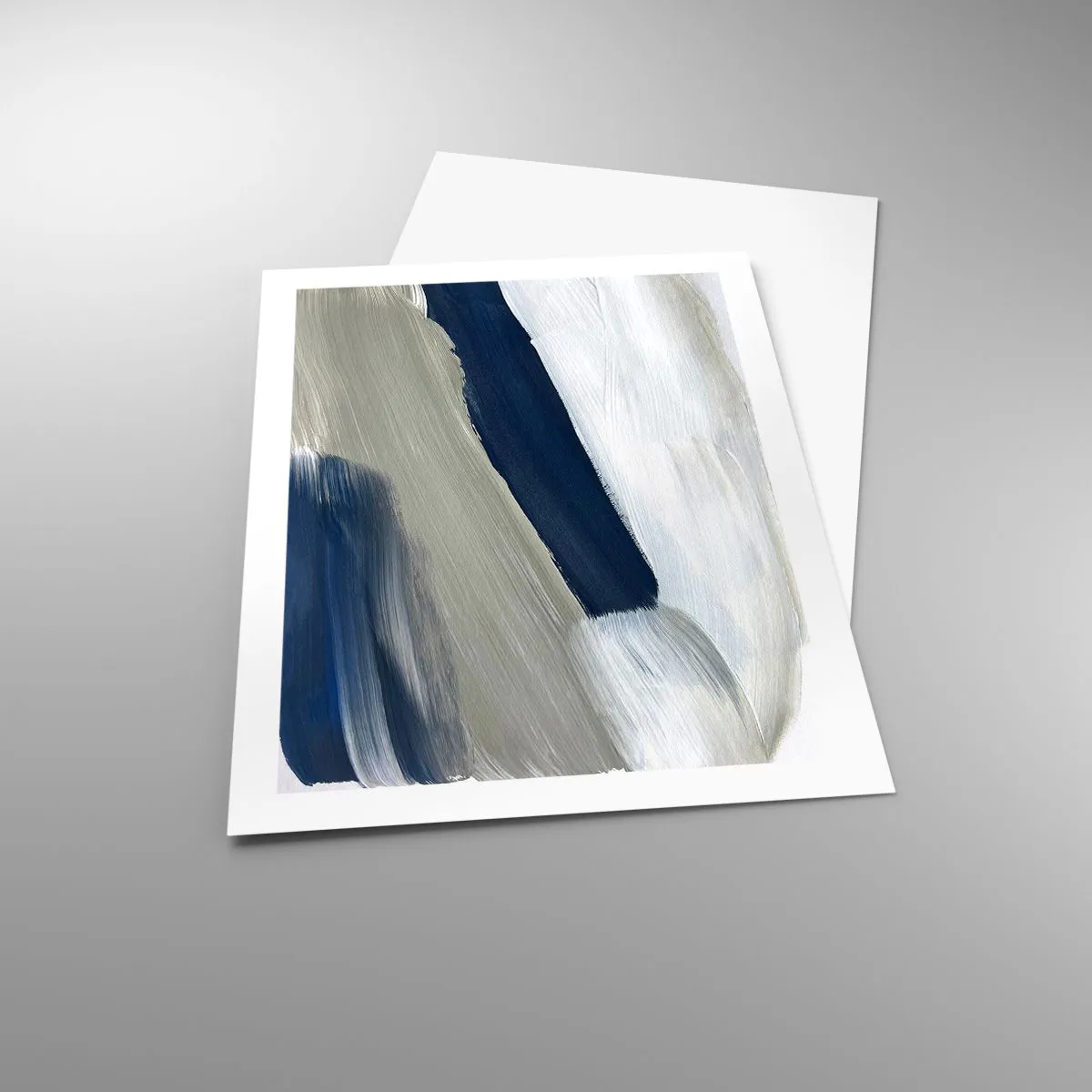 Affiche - Poster - Coups de pinceau abstraits dans des tons bleu marine - 50x70cm - Rencontre avec la blancheur - Décoration murale moderne pour le salon et la chambre ARTTOR