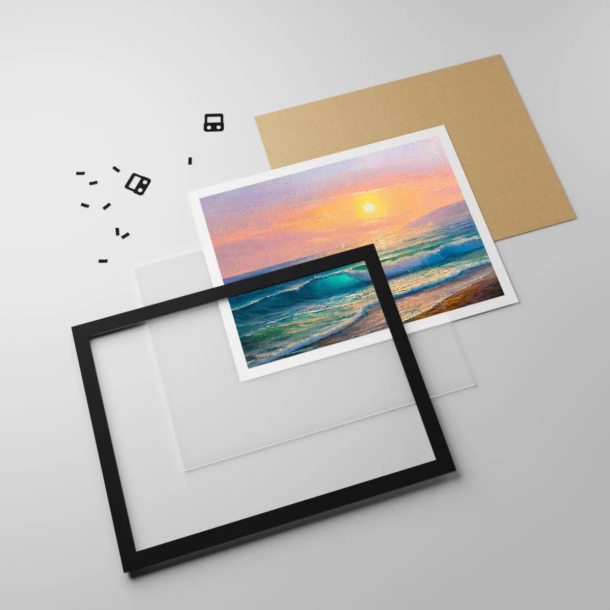 Affiche dans un cadre noir - Poster - Le chant turquoise des vagues - 40x30 cm