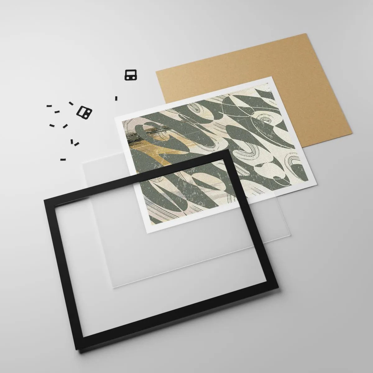 Poster in een zwarte lijst - Ritmische abstractie - 70x50 cm