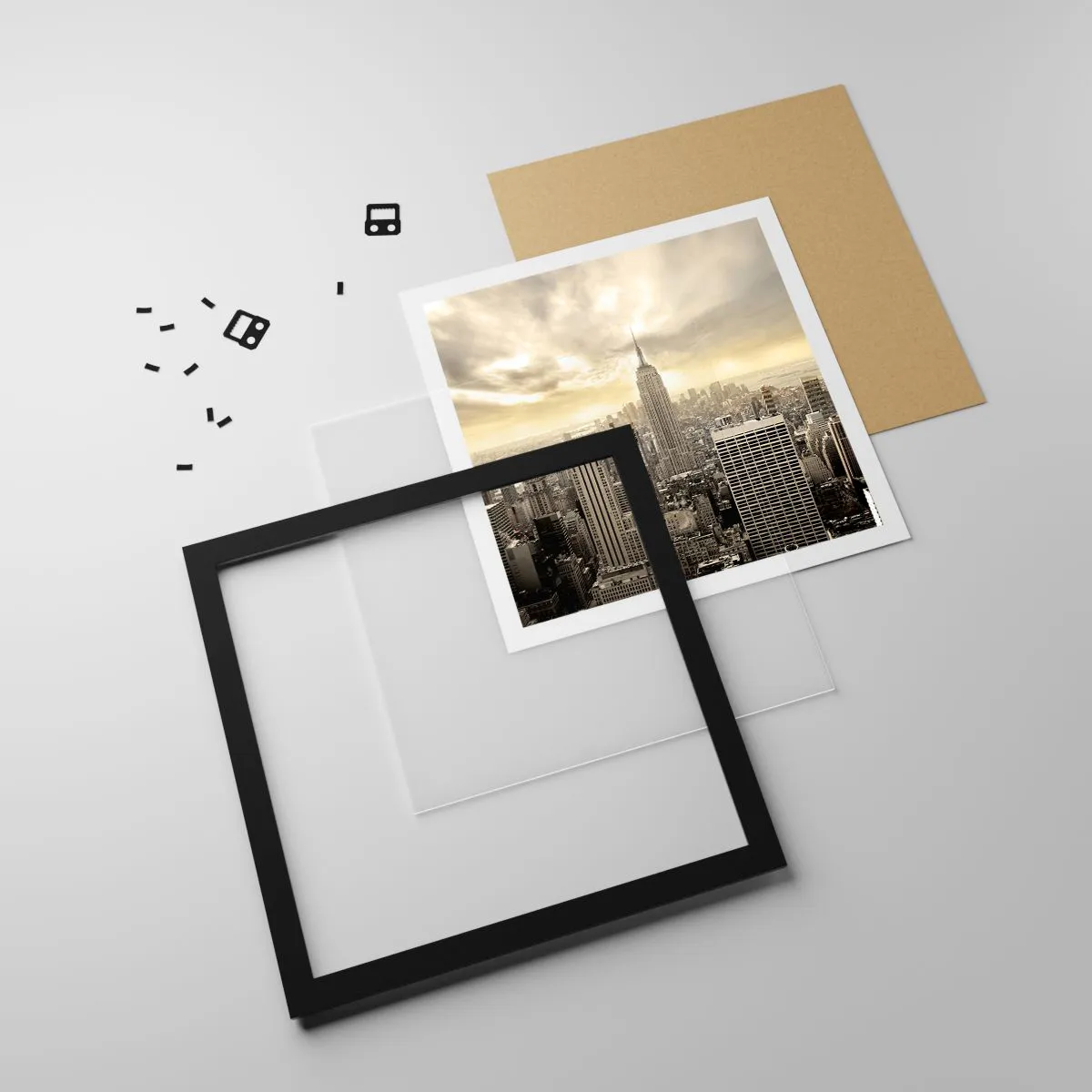 Póster en marco negro - Tejido neoyorquino en tonos grises - 60x60 cm