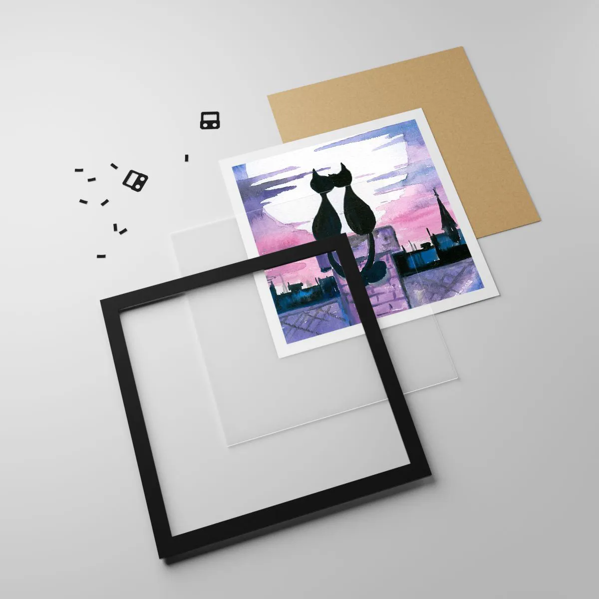 Poster in einem schwarzem Rahmen - Rendez-vous unter dem Mond - 40x40 cm