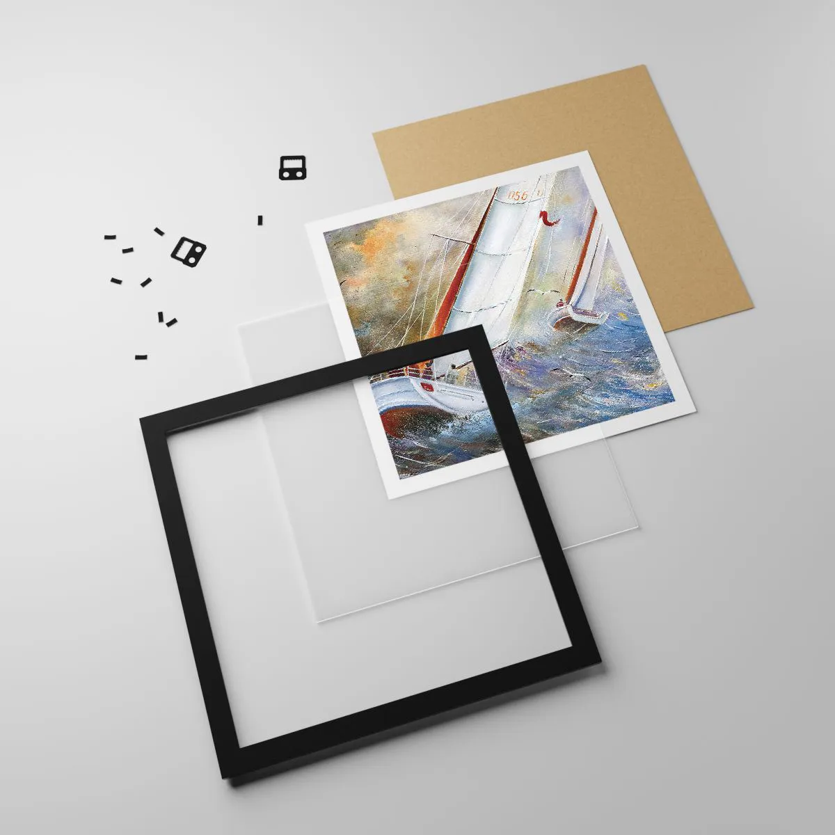 Affiche dans un cadre noir - Poster - Concourir sur les vagues - 40x40 cm