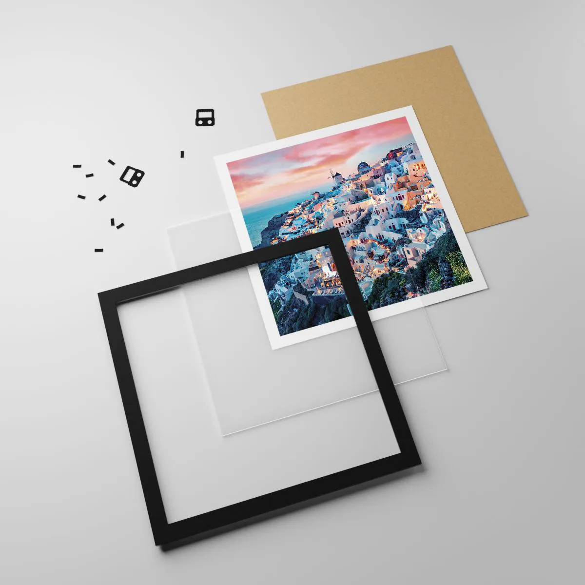 Plakat i sort ramme - Din store græske ferie - 30x30 cm