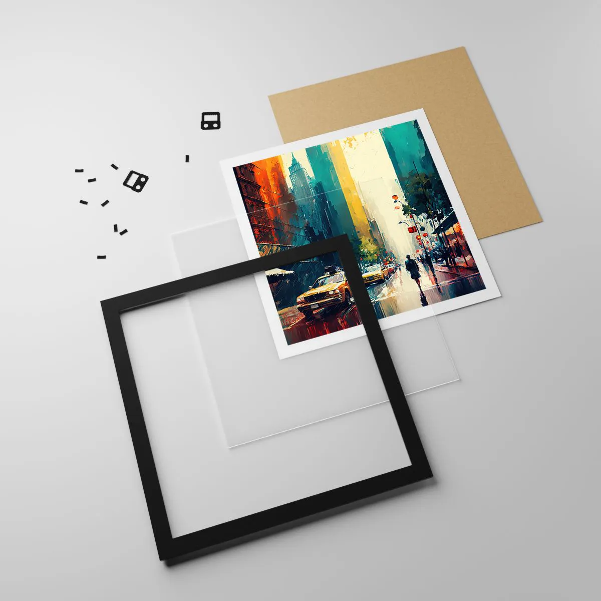 Plakat w czarnej ramie - Nowy Jork – tu nawet deszcz jest kolorowy - 60x60 cm