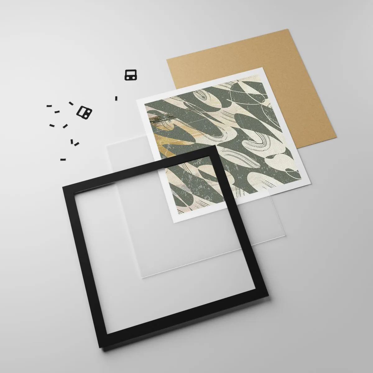 Poster in een zwarte lijst - Ritmische abstractie - 30x30 cm