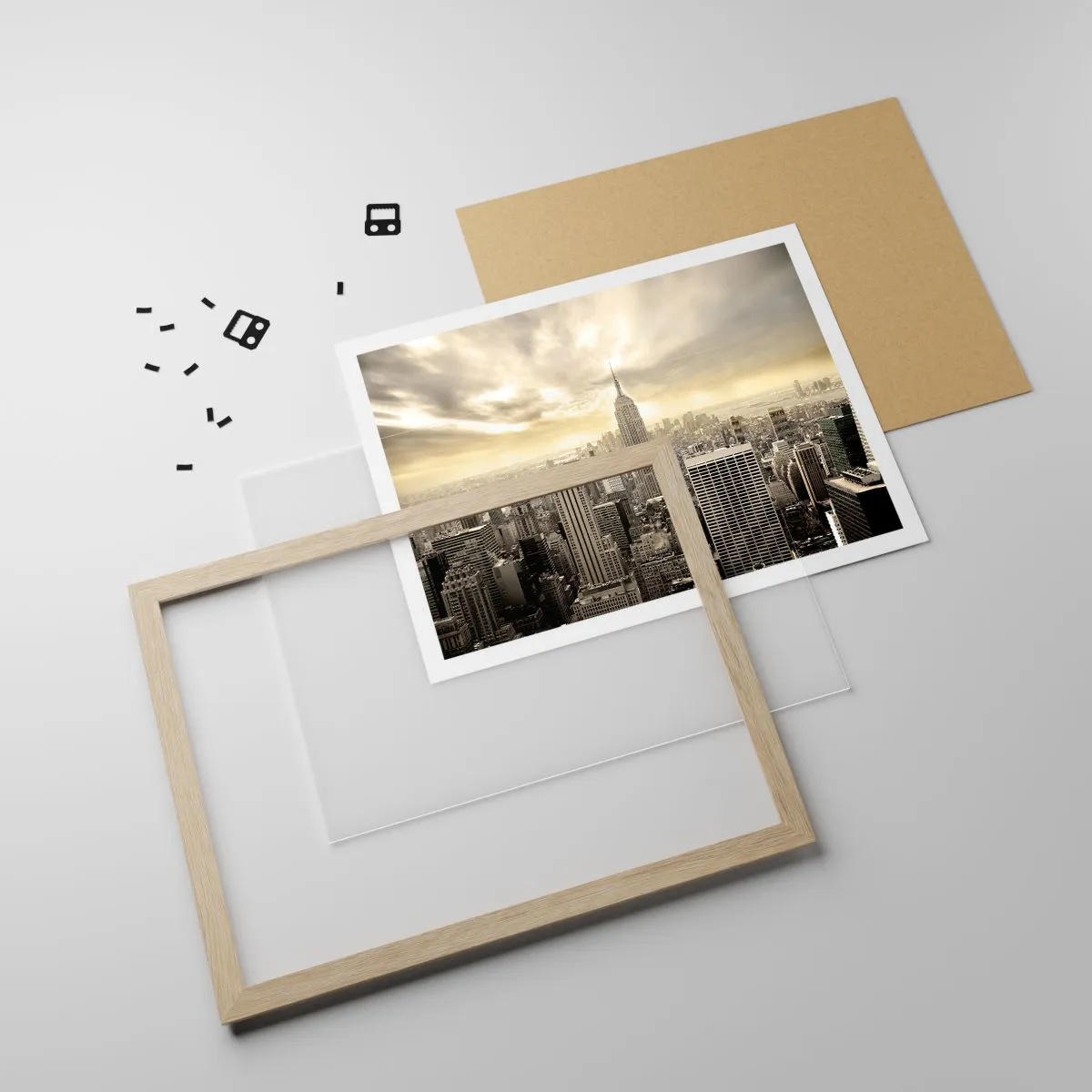 Poster in light oak frame - New York Woven in Grey - 100x70 cm