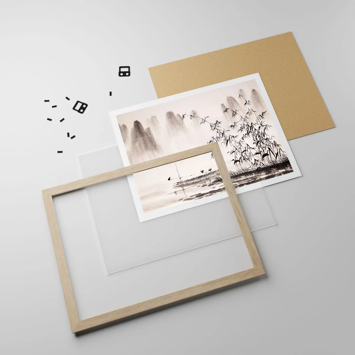 Plakat i ramme af lyst egetræ - Stilhed i rismarkerne - 91x61 cm