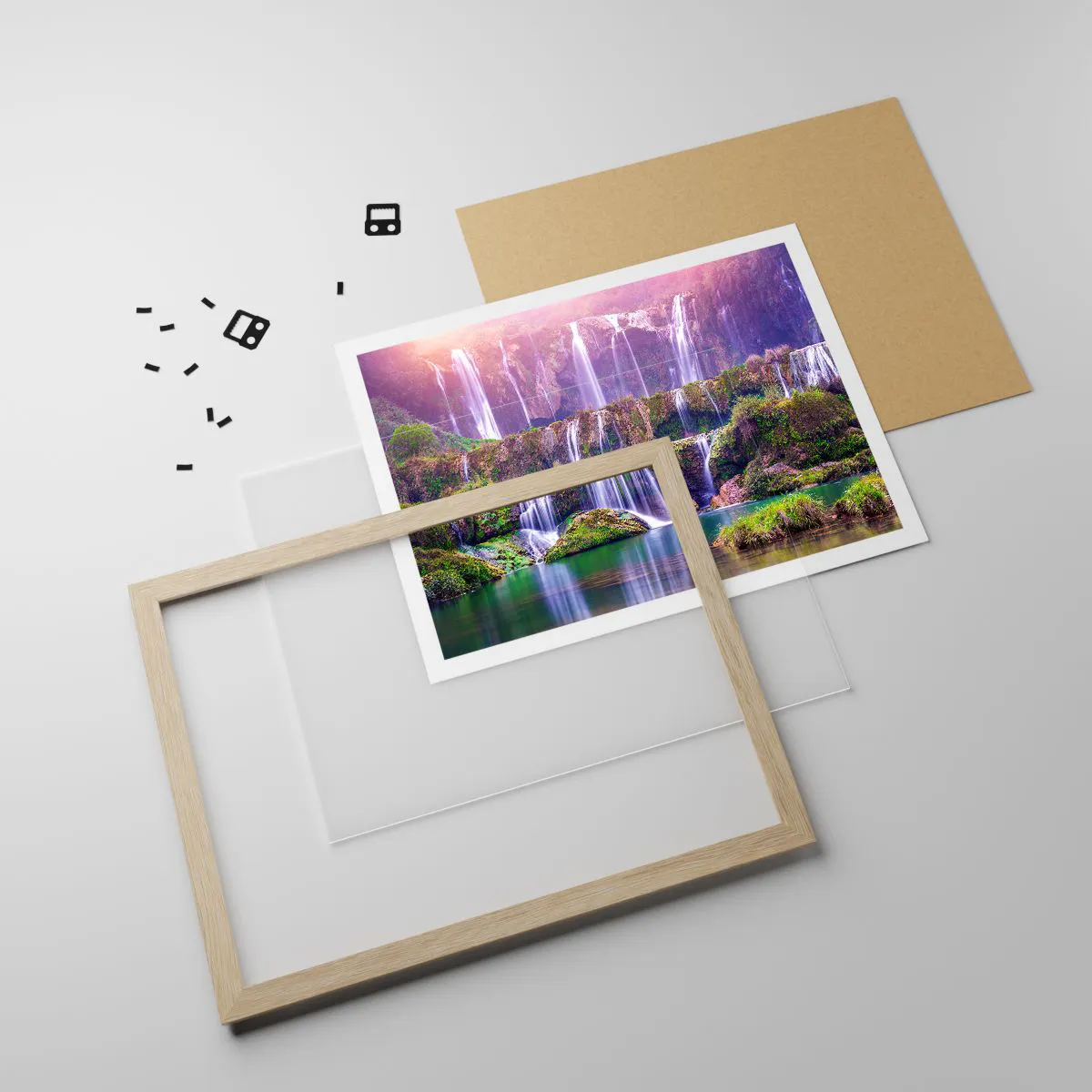 Plakat i ramme af lyst egetræ - Trappe til himlen - 40x30 cm