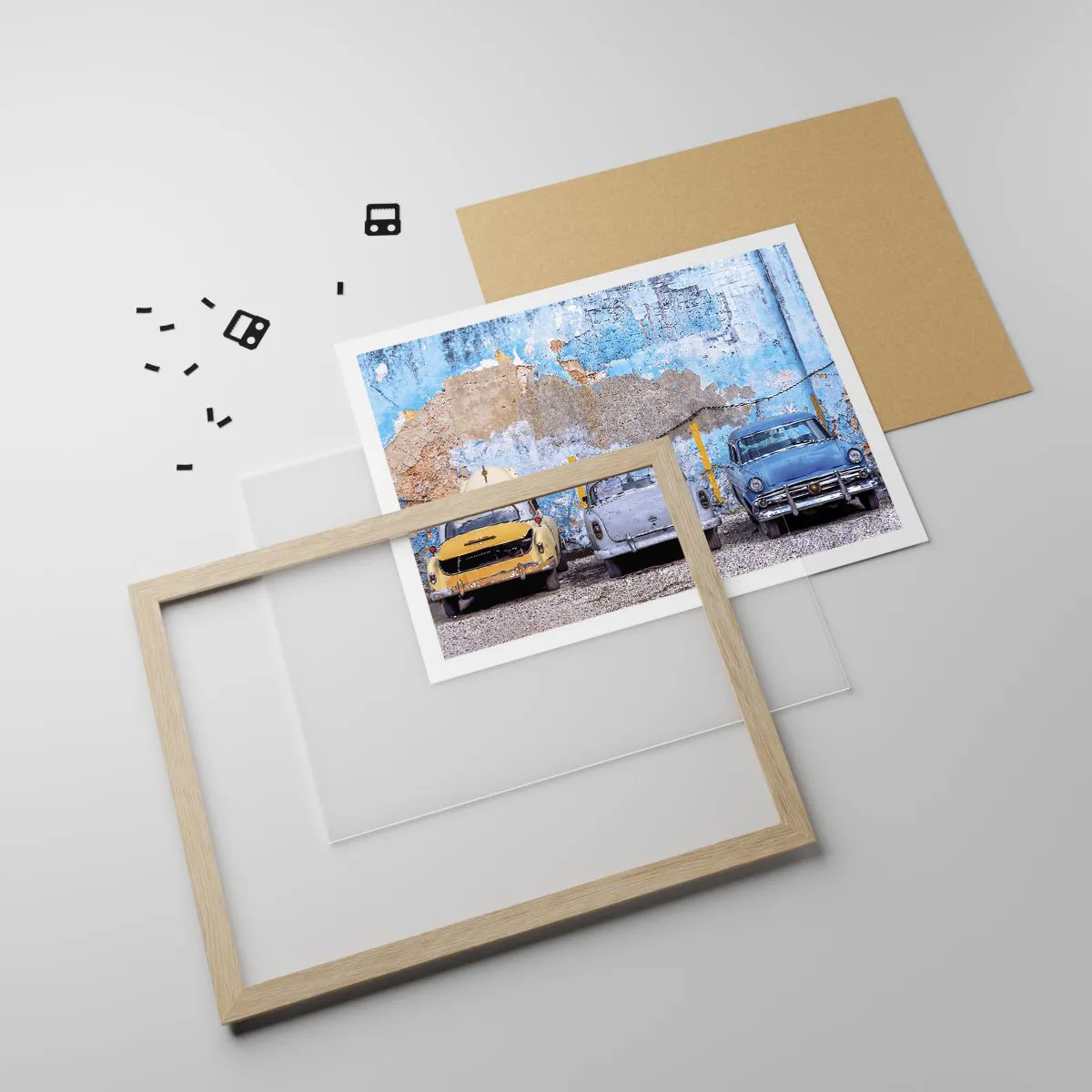 Plakat i ramme af lyst egetræ - Møde for veteraner - 100x70 cm