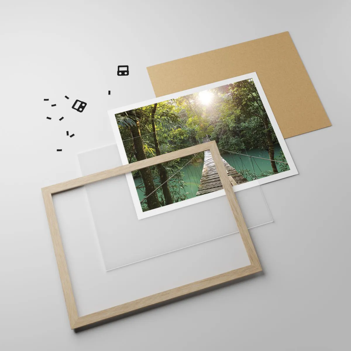 Poszter világos tölgy keretben - Az azúrkék vízen át az azúrkék erdőbe - 91x61 cm